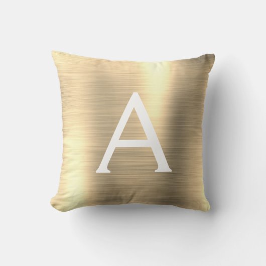 Luxury Gold Brushed Metal Monogram Name Initiaal Kussen (Voorkant)