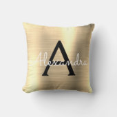 Luxury Gold Brushed Metal Monogram Name Initiaal Kussen (Voorkant)
