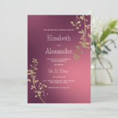 Luxury gold burgundy floral gradient Wedding Kaart (Staand voorkant)