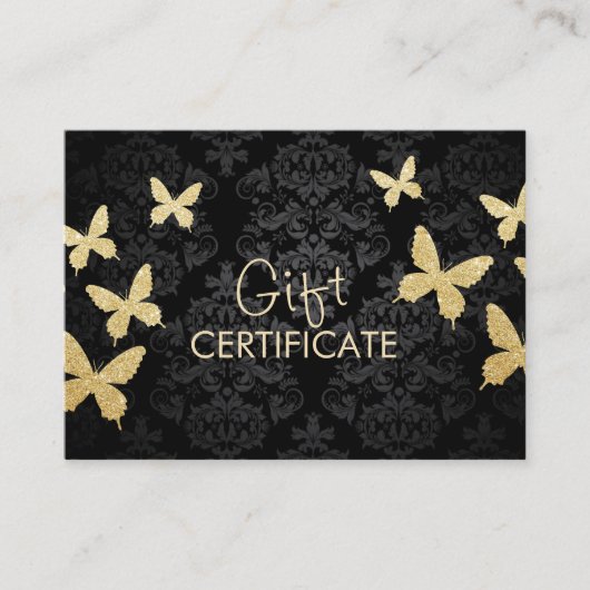 Luxury Gold Butterflies Damask Gift Certificate Kortingskaartje (Voorkant)