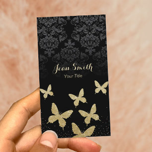 Luxury Gold Butterflies Dark Damask Visitekaartjes