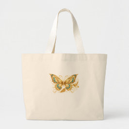 Luxury Gold Butterfly – Elegant Turquoise Accent  Grote Tote Bag