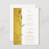 Luxury Gold Calligraphy & Golden Leaves bruiloft Kaart (Voorkant / Achterkant)