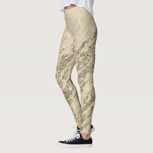 Luxury Gold Champagne Glitter Marble Add Text Leggings (Links)