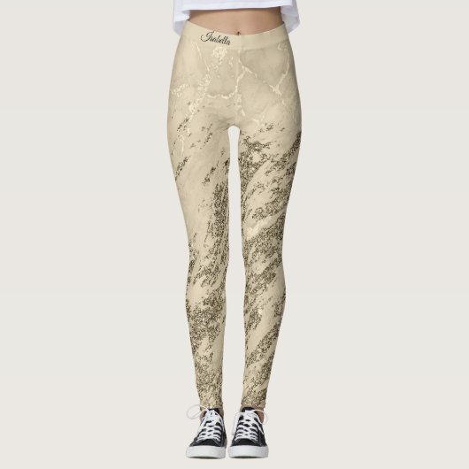 Luxury Gold Champagne Glitter Marble Add Text Leggings (Voorkant)