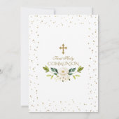 Luxury Gold Confetti White Floral Heilige Communie Kaart (Achterkant)