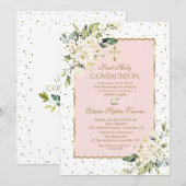 Luxury Gold Confetti White Floral Heilige Communie Kaart (Voorkant / Achterkant)