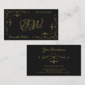 Luxury Gold  Corner Borders Initiaal zwart Visitekaartje (Voorkant / Achterkant)