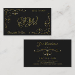 Luxury Gold  Corner Borders Initiaal zwart Visitekaartje