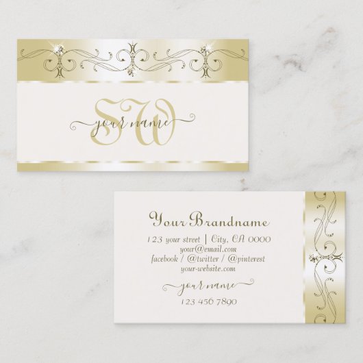Luxury Gold Cream  Mousserende juwelen Monogram Visitekaartje (Voorkant / Achterkant)