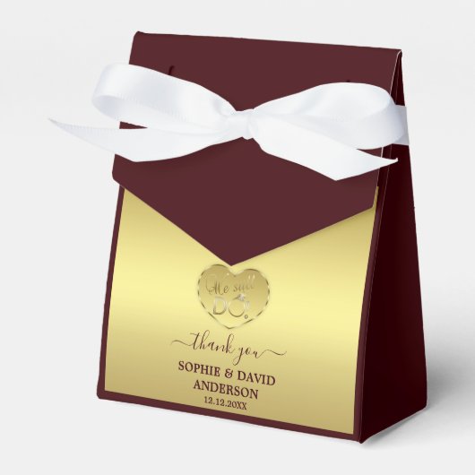 Luxury Gold Deep Burgundy Wedding Anniversary  Bedankdoosjes (Voorkant Zijde)