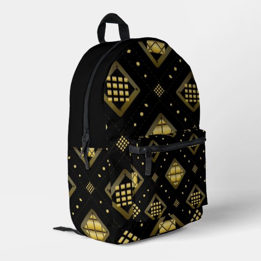Luxury Gold Diamond Geometric Pattern on Black Bedrukte Rugzak (Achterkant Hoek Links)