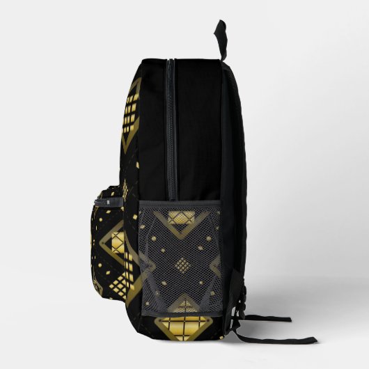 Luxury Gold Diamond Geometric Pattern on Black Bedrukte Rugzak (Rechts)