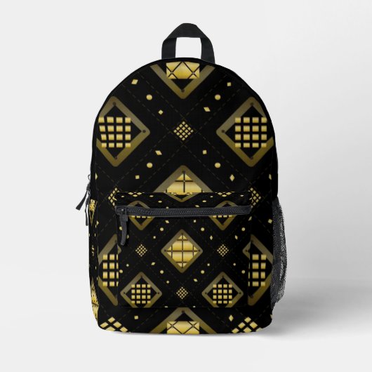 Luxury Gold Diamond Geometric Pattern on Black Bedrukte Rugzak (Voorkant)