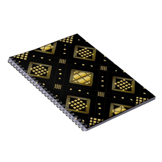 Luxury Gold Diamond Geometric Pattern on Black Notitieboek (Rechterzijde)