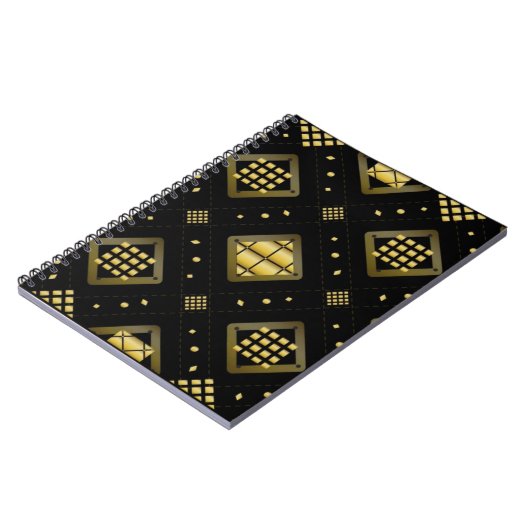 Luxury Gold Diamond Geometric Pattern on Black Notitieboek (Linkerzijde)