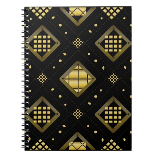 Luxury Gold Diamond Geometric Pattern on Black Notitieboek (Voorkant)