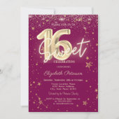 Luxury Gold Diamonds Stars Purple Sweet 16 Kaart (Voorkant)