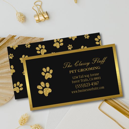 Luxury Gold Dog Pet Grooming Pw Print Visitekaartje