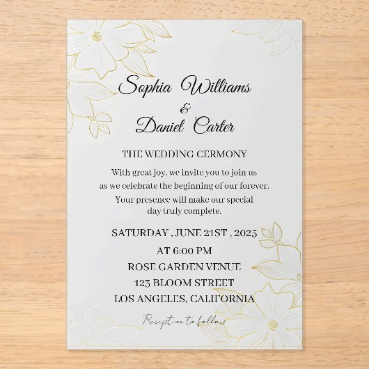 Luxury Gold Embossed Wedding Invitation Acryl Uitnodigingen (Voorkant)