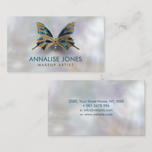 Luxury Gold en Abalone Shell Butterfly op parels Visitekaartje (Voorkant / Achterkant)