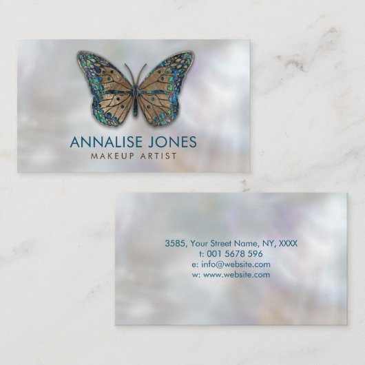 Luxury Gold en Abalone Shell Butterfly op parels Visitekaartje (Voorkant / Achterkant)
