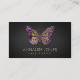Luxury Gold en Amethyst Butterfly op Black Slate Visitekaartje