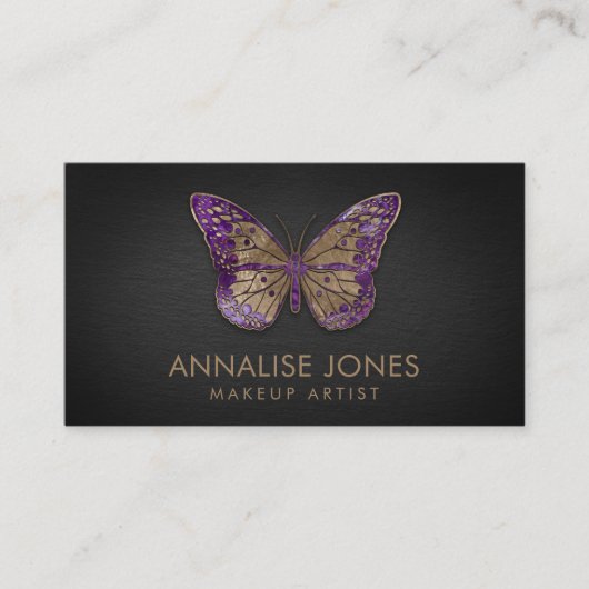 Luxury Gold en Amethyst Butterfly op Black Slate Visitekaartje (Voorkant)