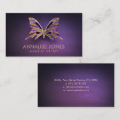 Luxury Gold en Amethyst Butterfly op paars Visitekaartje (Voorkant / Achterkant)