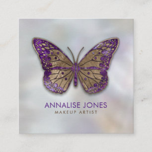 Luxury Gold en Amethyst Butterfly op parels Vierkante Visitekaartje