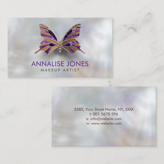 Luxury Gold en Amethyst Butterfly op parels Visitekaartje (Voorkant / Achterkant)