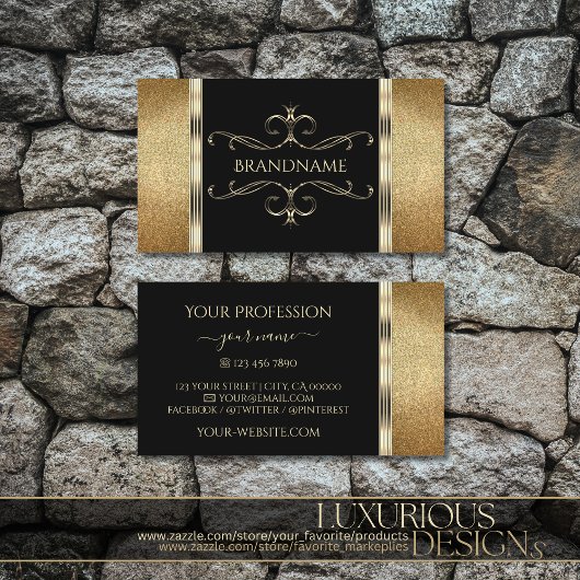 Luxury Gold en Black Golden Glitter Ornamental Visitekaartje