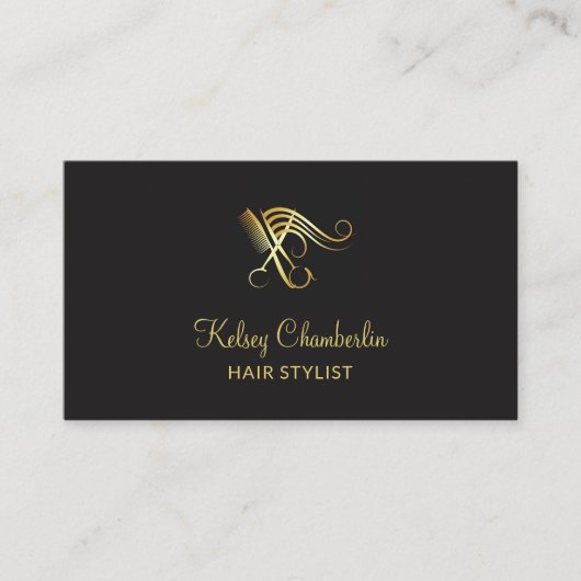 Luxury Gold- en Black Hair-stylist-salonschaar Visitekaartje (Voorkant)