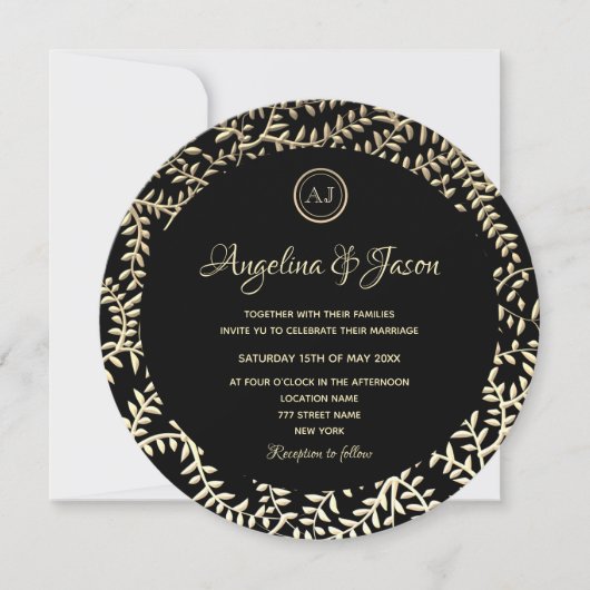 Luxury  Gold en Black Wedding Kaart (Voorkant)