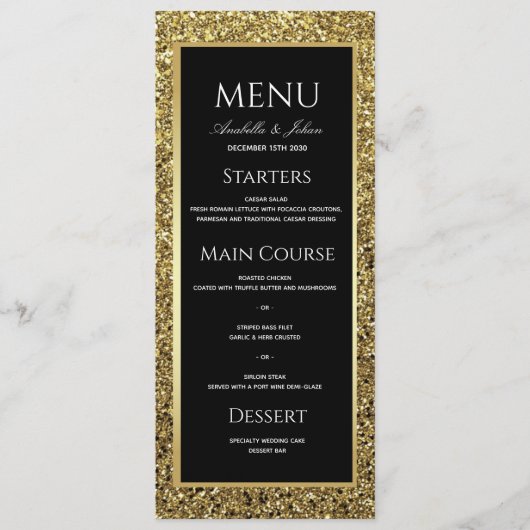 Luxury Gold en Black Wedding Menu (Voorkant)