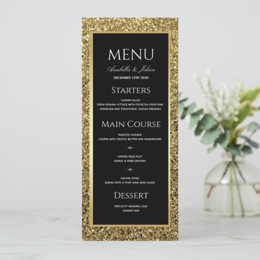 Luxury Gold en Black Wedding Menu (Staand voorkant)
