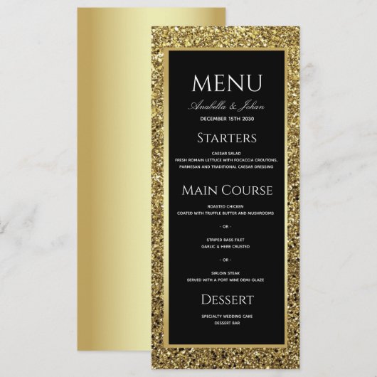 Luxury Gold en Black Wedding Menu (Voorkant / Achterkant)
