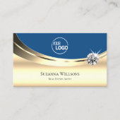 Luxury Gold en Blue met Logo Sparkle Diamond Visitekaartje (Voorkant)
