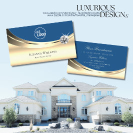 Luxury Gold en Blue met Logo Sparkle Diamond Visitekaartje