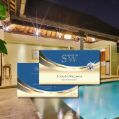 Luxury Gold en Blue met Monogram Sparkle Diamond Visitekaartje