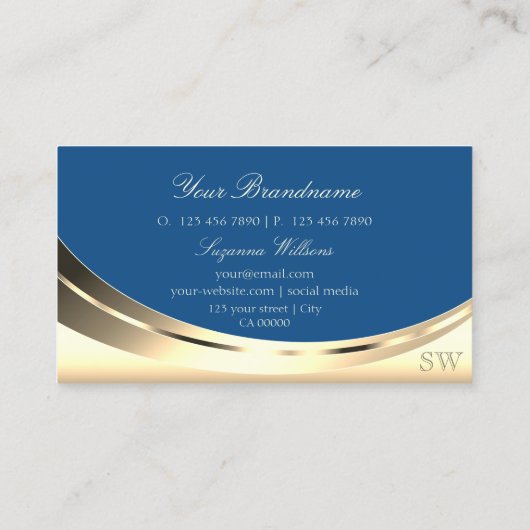 Luxury Gold en Blue met Monogram Sparkle Diamond Visitekaartje (Achterkant)