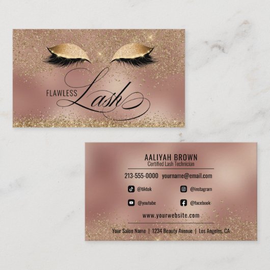Luxury Gold en Copper Eyelash Tech Beauty Salon Visitekaartje (Voorkant / Achterkant)