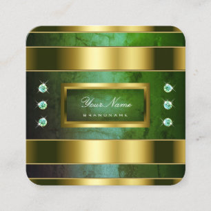 Luxury Gold en groene marmer met Faux Diamonds Vierkante Visitekaartje
