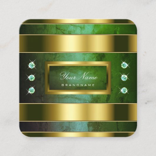 Luxury Gold en groene marmer met Faux Diamonds Vierkante Visitekaartje (Voorkant)
