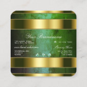 Luxury Gold en groene marmer met Faux Diamonds Vierkante Visitekaartje (Achterkant)