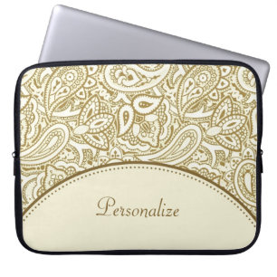Luxury Gold en ivoor Paisley Damask met naam Laptop Sleeve