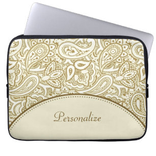 Luxury Gold en ivoor Paisley Damask met naam Laptop Sleeve