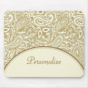 Luxury Gold en ivoor Paisley Damask met naam Muismat