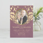 Luxury Gold en Paarse huwelijksuitnodiging Kaart (Staand voorkant)