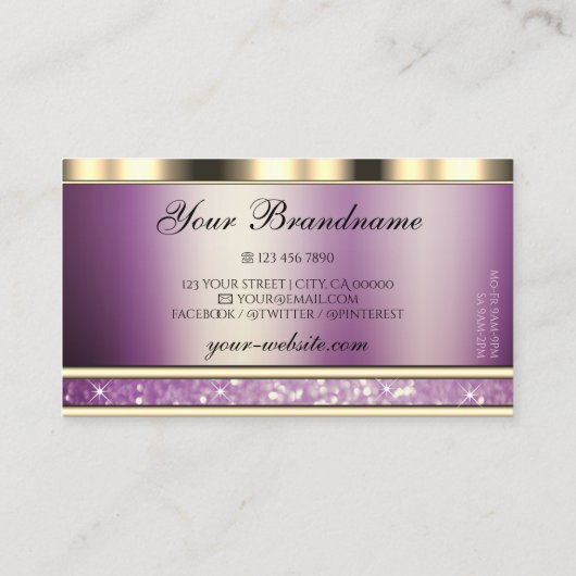Luxury Gold en Sparking Paars Glitter met Logo Visitekaartje (Achterkant)